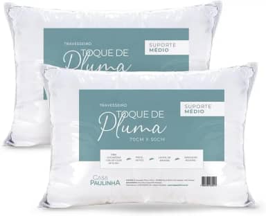 Casa Paulinha | Kit 2 Travesseiros Toque de Pluma Percal 180 Fios 50×70 cm – Antialérgico, Antiácaro, Lavável, Ultra Macio, Branco