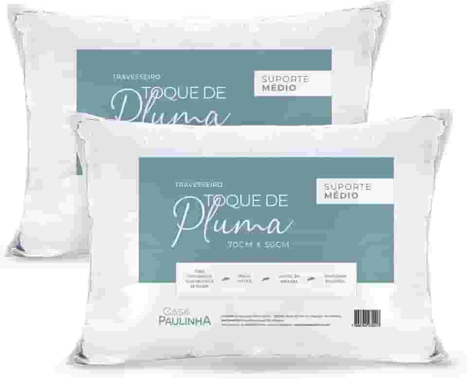 Casa Paulinha | Kit 2 Travesseiros Toque de Pluma Percal 180 Fios 50×70 cm – Antialérgico, Antiácaro, Lavável, Ultra Macio, Branco