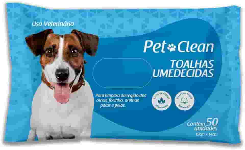 Toalhas Umedecida Pet Clean com Aloe Vera para Higiene e Limpeza de Cães e Gatos, Pacote com 50 Unidades