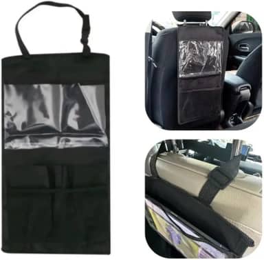 Organizador para Banco de Carro, Suporte para Tablet com Bolsos, Protetor de Encosto Automotivo em Nylon, Preto, Acessório Interior