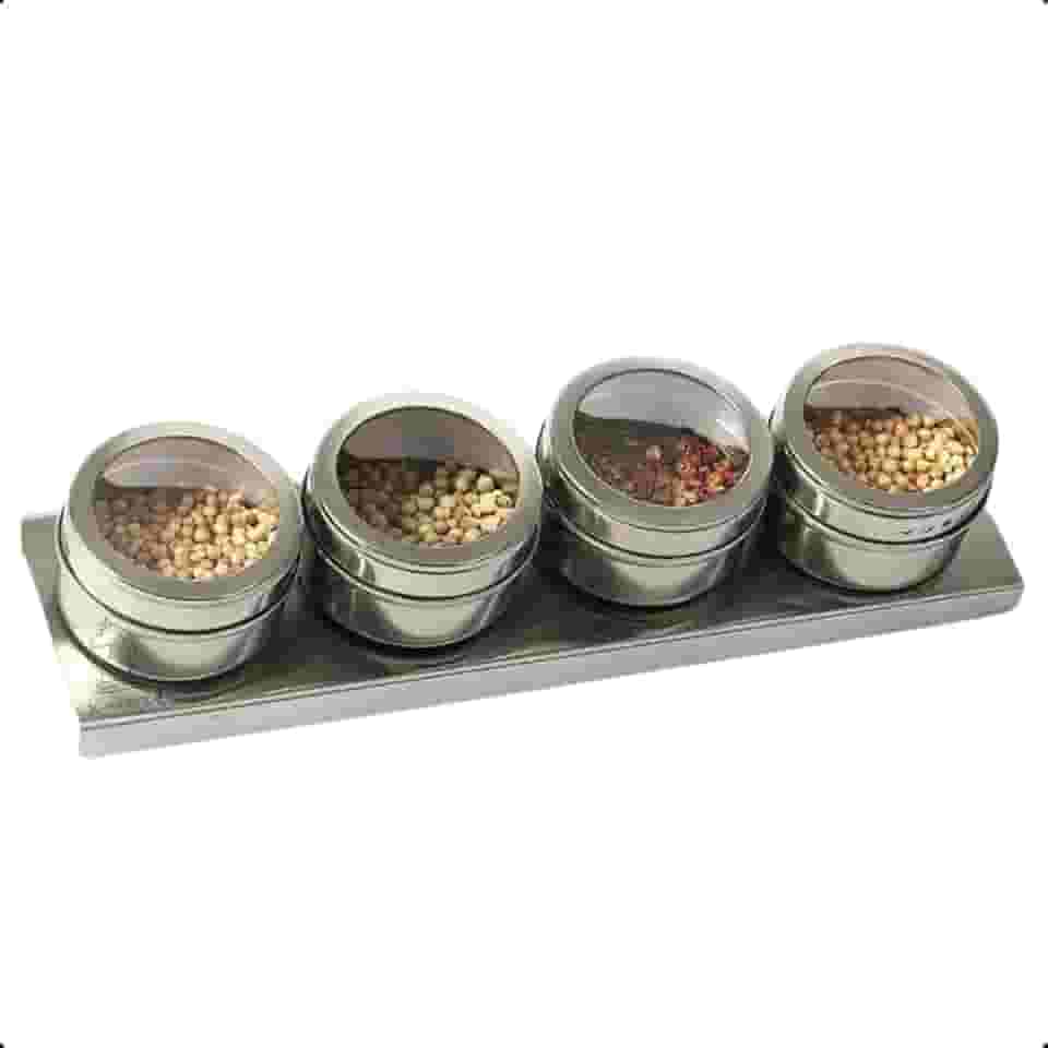 Porta Temperos Inox Imã De Geladeira 4 Potes 50g Condimentos Cozinha Magnético X-Matte