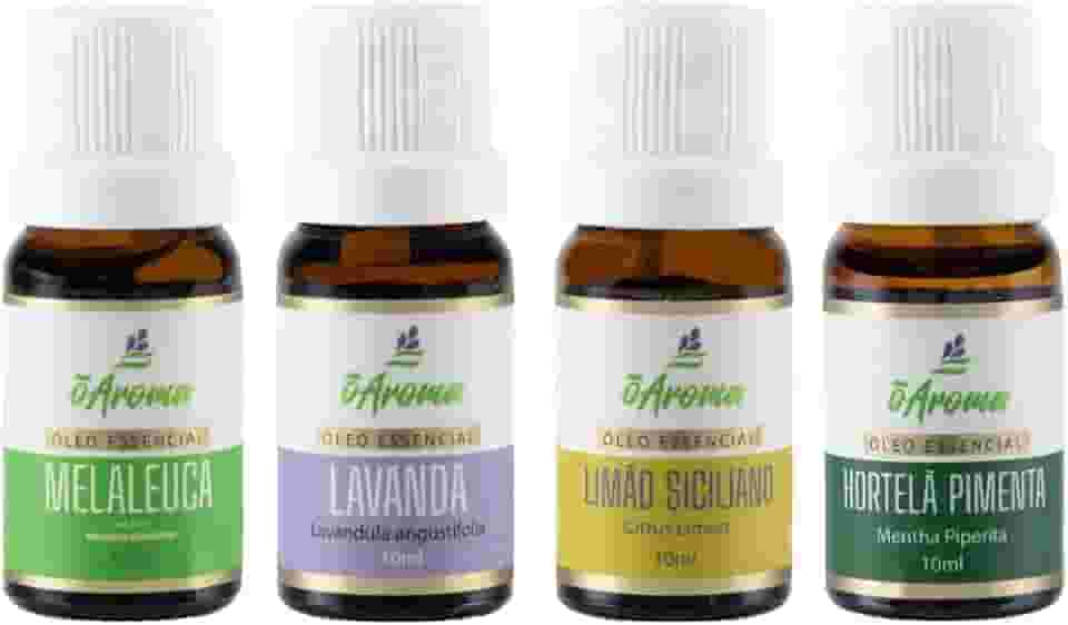 Kit Respirar Melhor Óleo Essencial 100% Puro Melaleuca Lavanda Limão Siciliano Hortelã Pimenta Auxilia no Tratamento de Doenças Inflamatórias Alérgicas e Respiratórias Rinite Sinusite Bronquite e Resfriados Produto Vegano