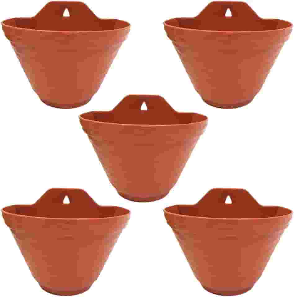 Kit 5 Vasos de Parede para Plantas Plástico Jardim Vertical (20x13, Terracota)