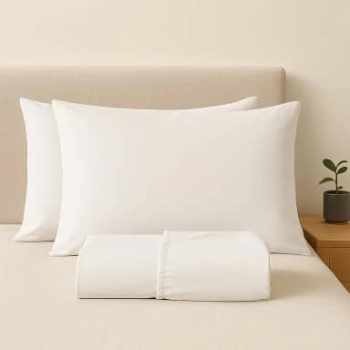 Jogo de Lençol Queen 100% Algodão Percal - 3 Peças - 200 Fios - Toque de Lençol de Hotel Macio - (Queen, Branco)