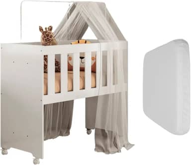 Mini Berço Com Colchão Incluso Multiuso 5 Em 1 Mesa Aparador Infantil Quarto Bebê Branco Moisés