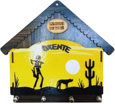 Porta-Chaves e Cartas NORDESTINO | Suporte para Chaves em Aço Inox | Elegante e Funcional | (Porta-chaves e cartas Homem da Roça) (Amarelo Homem da Roça)