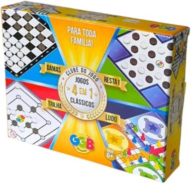 Jogo de Tabuleiro 4 Jogos em 1 Damas, Trilha, Ludo e Resta 1, GGB Plast, Multicor, 1045