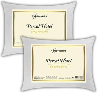 Kit 2 Travesseiros Percal Hotel 5 Estrelas 50x70cm, 100% Fibra de Poliéster Siliconada, Toque Macio de Luxo, Antialérgico, Lavável, Branco