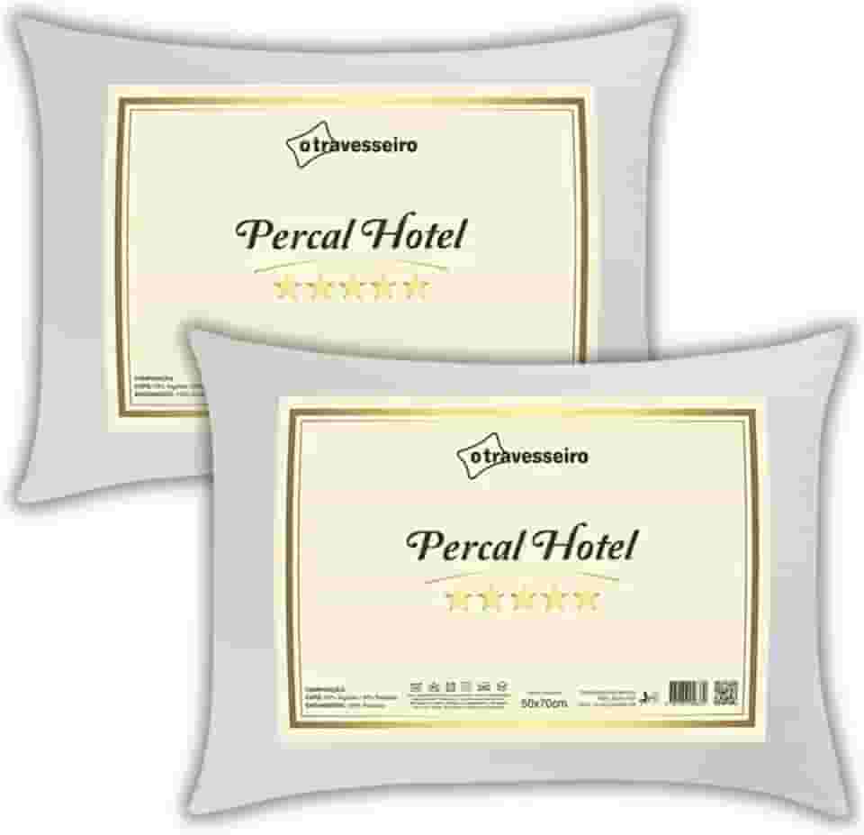 Kit 2 Travesseiros Percal Hotel 5 Estrelas 50x70cm, 100% Fibra de Poliéster Siliconada, Toque Macio de Luxo, Antialérgico, Lavável, Branco