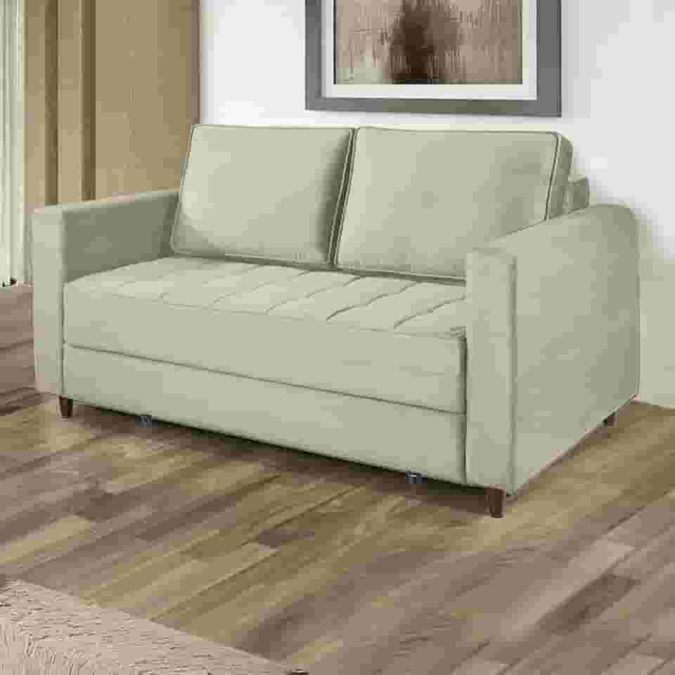 Sofá Cama Belize 2 Lugares Com Pés de Madeira e Rodízios Bege Claro