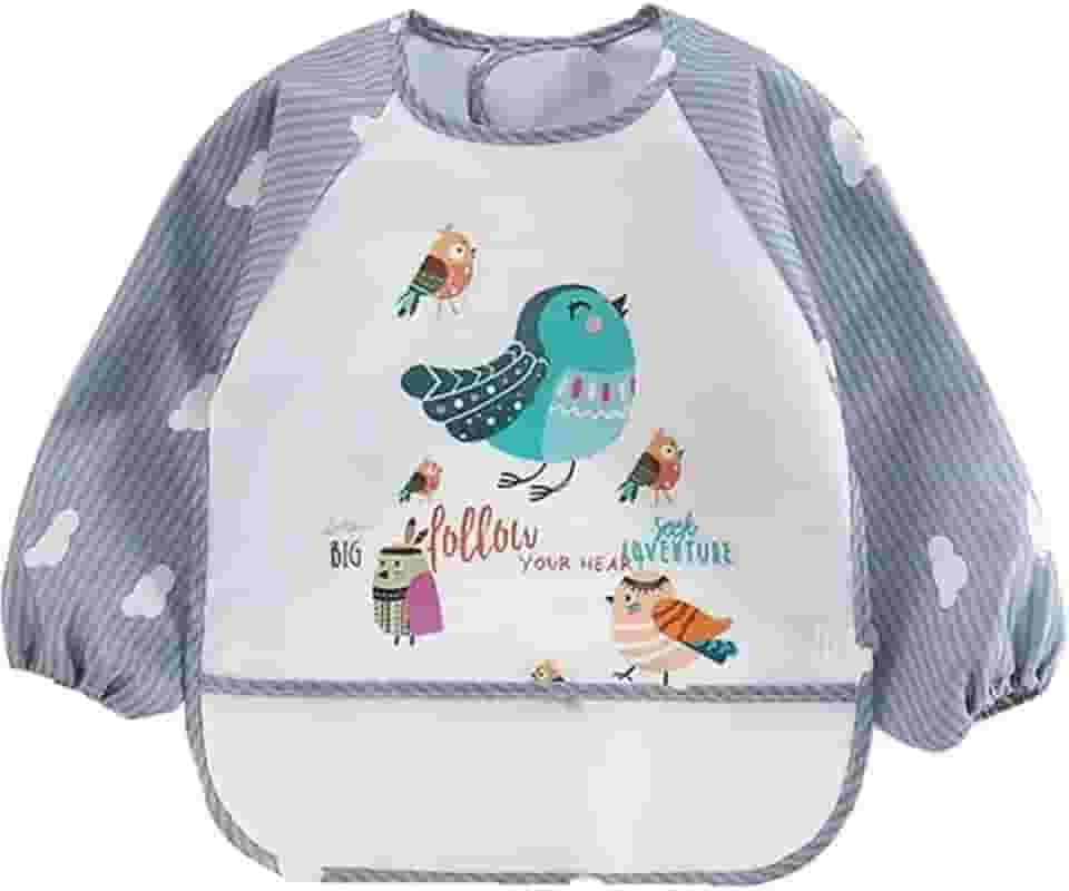 Babador Manga Longa Impermeável Cata Migalhas Animais Blw - Passarinho Cinza