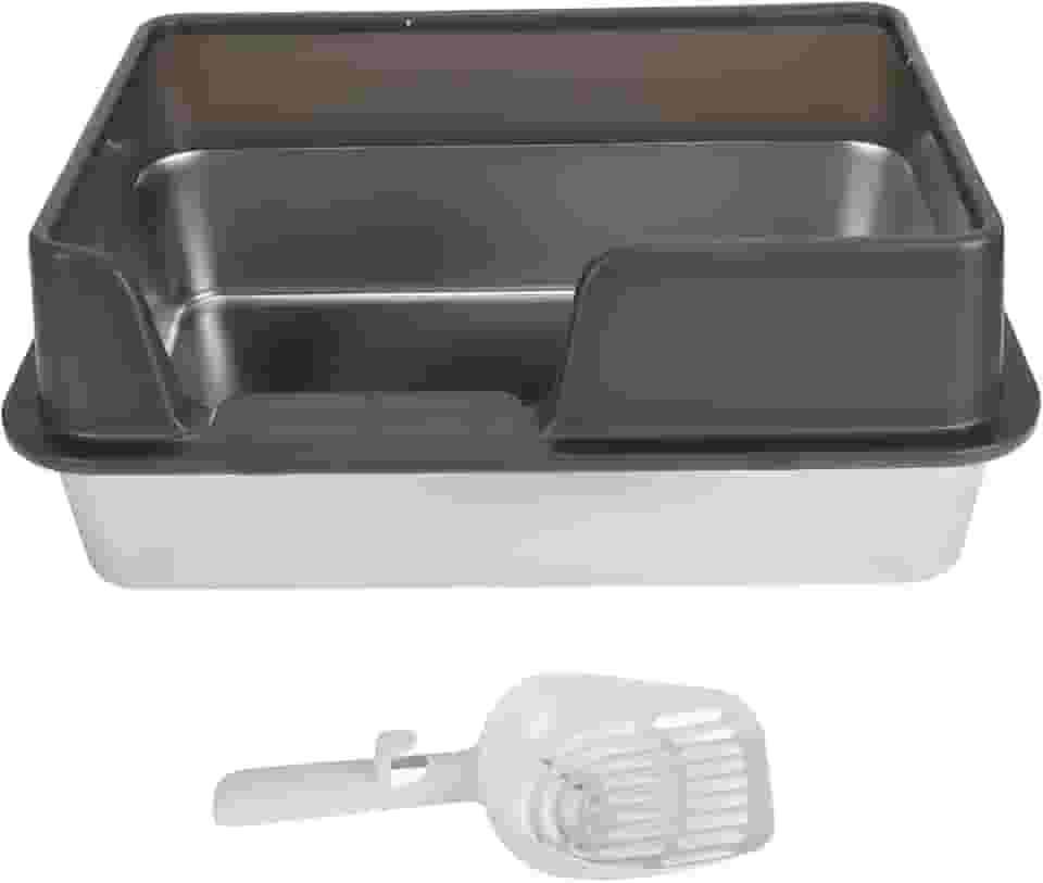 Caixa de areia de aço inoxidável Lados altos anti -respingo fácil de limpar a caixa de areia de gato fechada para pequenos gatos médios Premium Durável (S preto)