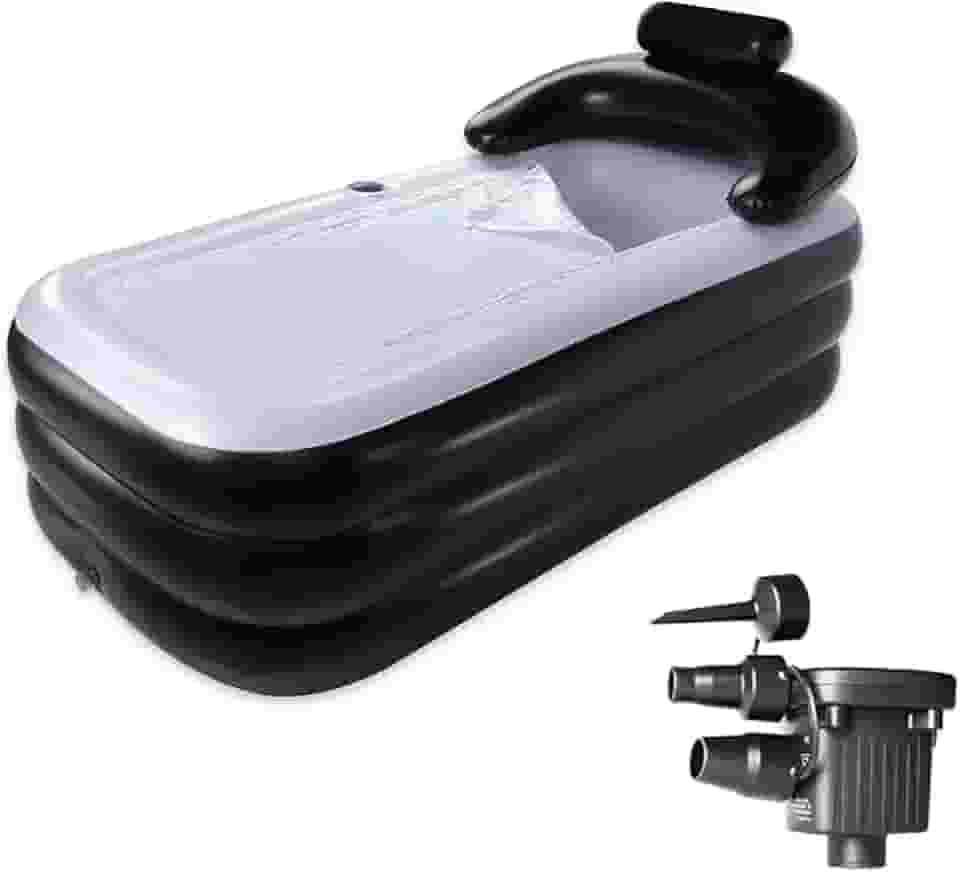 Banheira inflável, banheira portátil para adultos, banheira de hidromassagem dobrável com bomba de ar elétrica, encosto ergonômico e suporte de copo