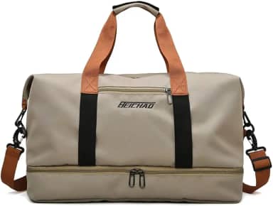 Bolsa de viagem portátil bolsa de bagagem de viagem de curta distância de grande capacidade leve separação seca e molhada bolsa de fitness esportiva (Cáqui)