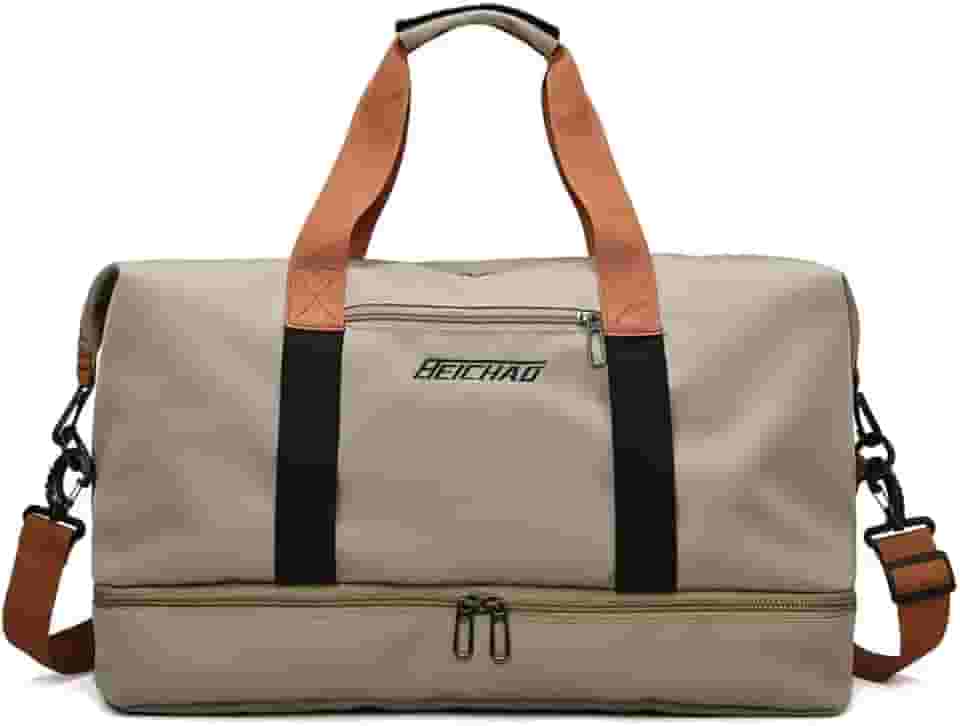 Bolsa de viagem portátil bolsa de bagagem de viagem de curta distância de grande capacidade leve separação seca e molhada bolsa de fitness esportiva (Cáqui)