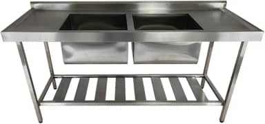 Pia De Aço Inox Industrial 130x60x90 Cm Cuba Dupla Nortinox