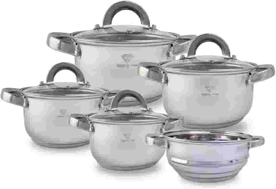 Jogo de Panelas Inox 19 Peças com Fundo Triplo Resistente Conjunto de Panelas Talheres e Acessórios