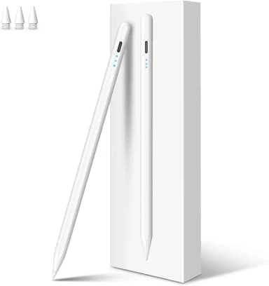 Caneta Touch Alta Precisão e Sensibilidade 2018-2025,Digiroot 4 Mins Fast Charge Pencil Para Apple iPad Air 3-5/M2/M3, iPad Pro 11'/12,9'/M4, iPad Mini 5/6, iPad 6-11 (Branco) com rejeição de palma