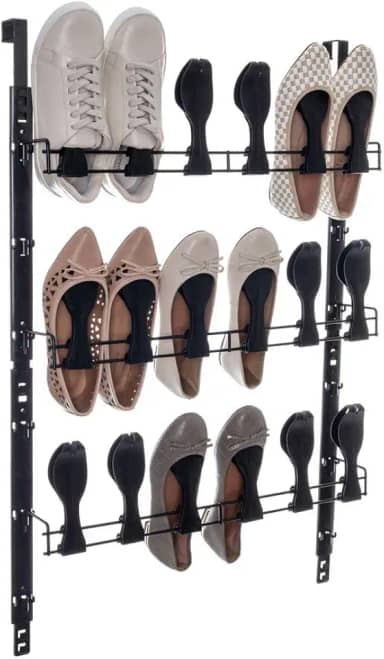Sapateira Ajustável de 9 pares para Porta e Parede Preto com Preto