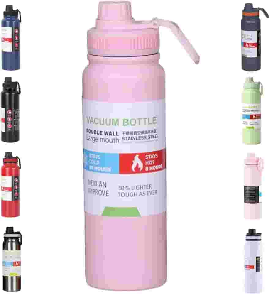 Garrafa De Agua Termica Gelada 800ml Em Aço Inox Antivazamento Com Infusor Com Alça Agua Quente ou Fria Para Academia Treino Caminhada (Rosa)