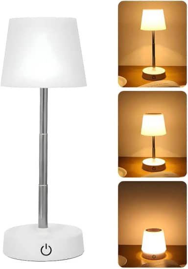 Abajur de Mesa LED Recarregável Touch Sem Fio | Luz Amarela Regulável| Luminária para Quarto, Criado-Mudo, Escritório, Leitura e Decoração Moderna