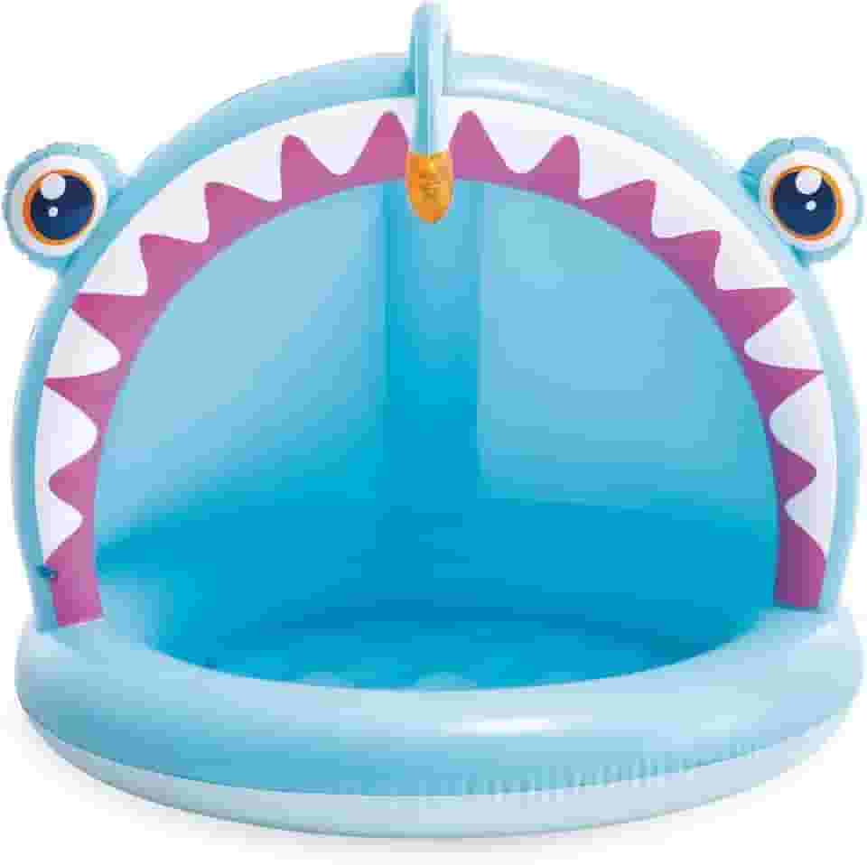 Intex Piscina infantil insuflável Angler Fish, 127 x 102 x 86 cm, com para-sol, chão acolchoado, design de peixe abissal em 3D, capacidade 45 l, para crianças de 1-3 anos, vinil resistente (58400)