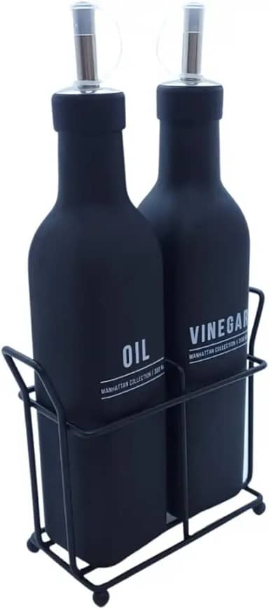 Galheteiro Preto Fosco Manhattan Óleo Vinagre Azeite 300ml 3 Peças