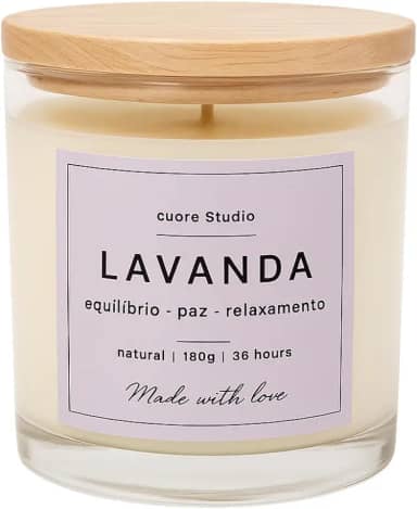 cuore Studio Vela Aromática, Natural, 180g, 36 Horas de Duração, 6 opções de escolha (LAVANDA)