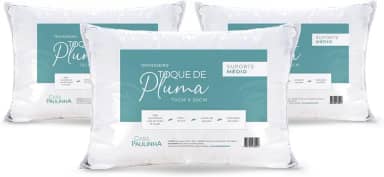 Travesseiro Toque de Pluma Pena Percal 180 Fios 50x70cm Lavável, Antiácaro, Antialérgico, Kit 3