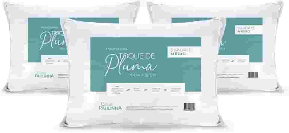 Travesseiro Toque de Pluma Pena Percal 180 Fios 50x70cm Lavável, Antiácaro, Antialérgico, Kit 3