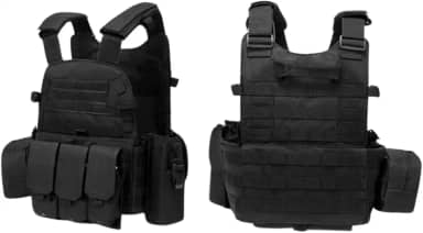 Colete tático para AIRSOFT, PAINTBALL, atividades ao ar livre, ajuste rápido, com sistema PALS Molle, MODULAR, NA COR PRETA.