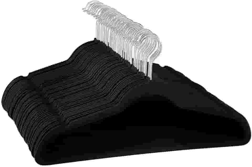 Kit com 10, 20, 30, 40, 50, 100 Unidades de Cabides de Veludo Adulto Slim Ultra fino Antiderrapante Roupas Gancho 360° Organizador Armário Closet Reforçado Multifuncional Não Escorrega (10, Preto)