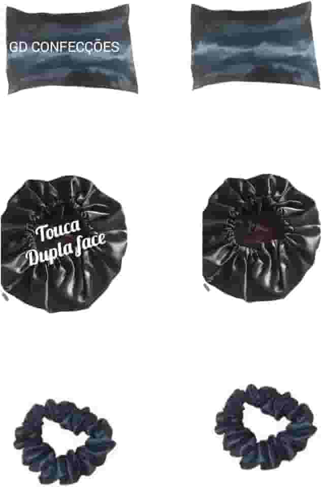 2 Fronha De Cetim + 2 Toucas dupla faces + 2 Xuxinhas de cetim (Preto)