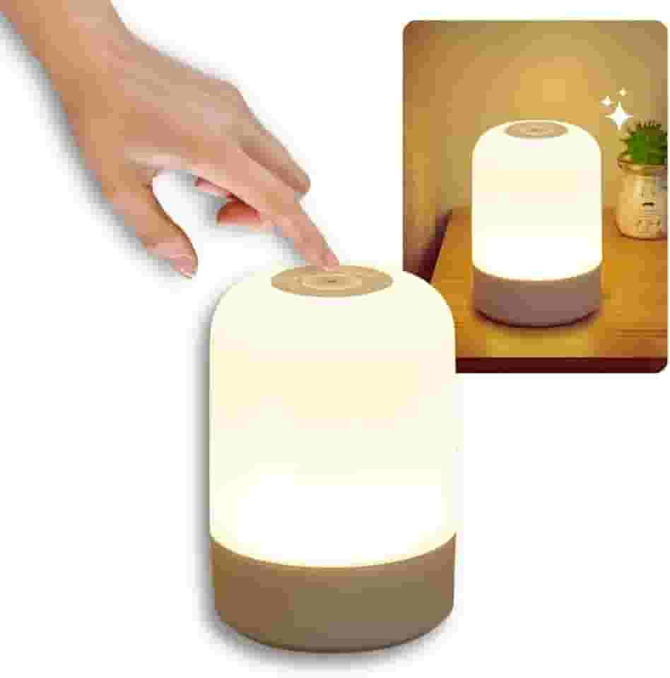 Luminaria de Mesa Abajur de Cabeçeira com 3 Modos de Iluminação 360° LED Botão Touch Sem Fio Recarregável Para Criado Mudo, Estudos, Trabalho, Quarto, Escritório, Sala, Decoração e Leitura (8,5x7cm)