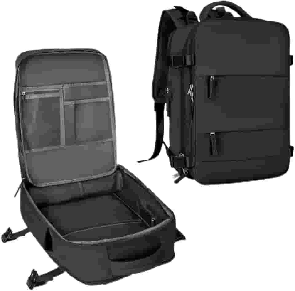 Mochila de Viagem Multifuncional, Preta, Impermeável, com Compartimentos Dedicados para Notebook, Calçados, Itens Molhados, Design Ergonômico, Alças Anatômicas