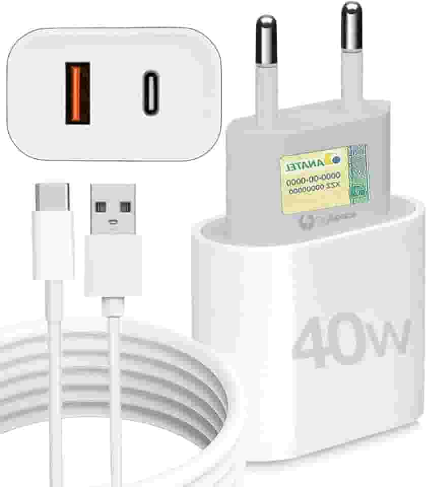 Kit Carregador Super Turbo 40W Porta Dupla (USB-A + USB-C) + Cabo USB e Tipo-C, Compatível com Todos Dispositivos, Iphone 15/16/17 IOS Android Galaxy, Tablets, Notebooks, Linha Premium