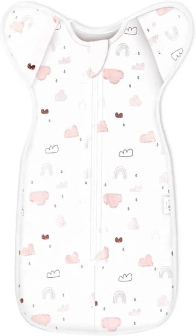 Saco de dormir de transição para bebês - cueiros de braços para meninas, 3 a 6 meses, saco de dormir com punho removível e design de zíper bidirecional, sacos de transição de nuvem rosa