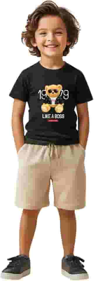 Camiseta Infantil 100% Algodão Urso Rock Roll