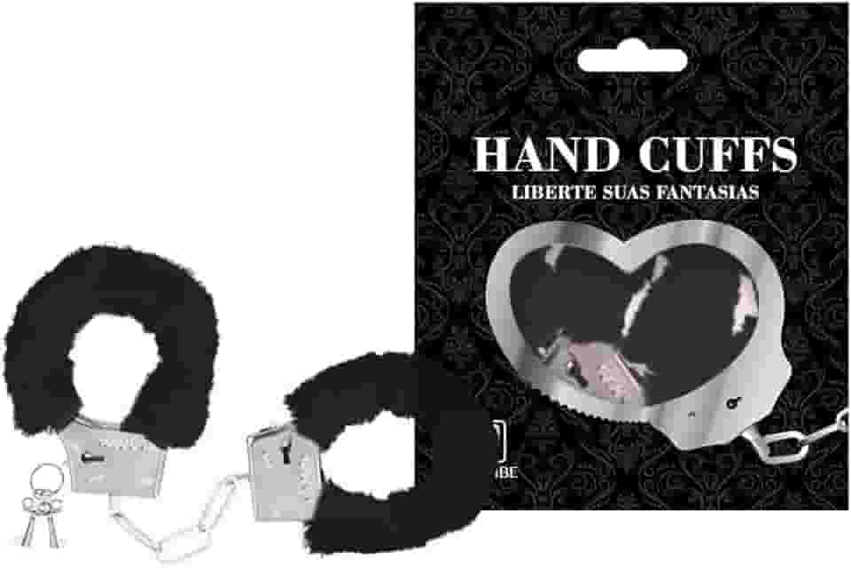 Algema Metal Fantasia Profissional Aço e Corrente Cromada Revestida em Pelúcia