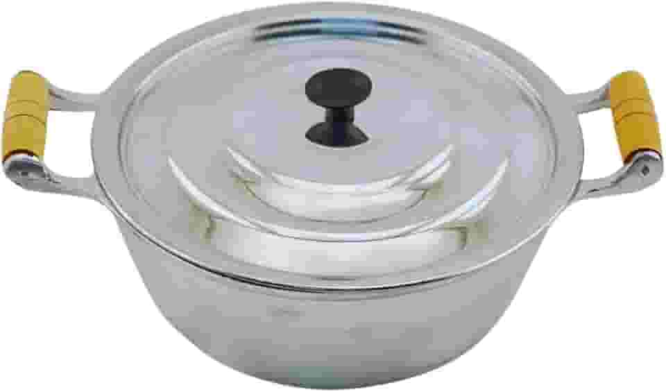 Panela Individual Com Tampa Polida Alumínio Fundido Batido Grosso N24 Cabo de Madeira Marfim Envernizado