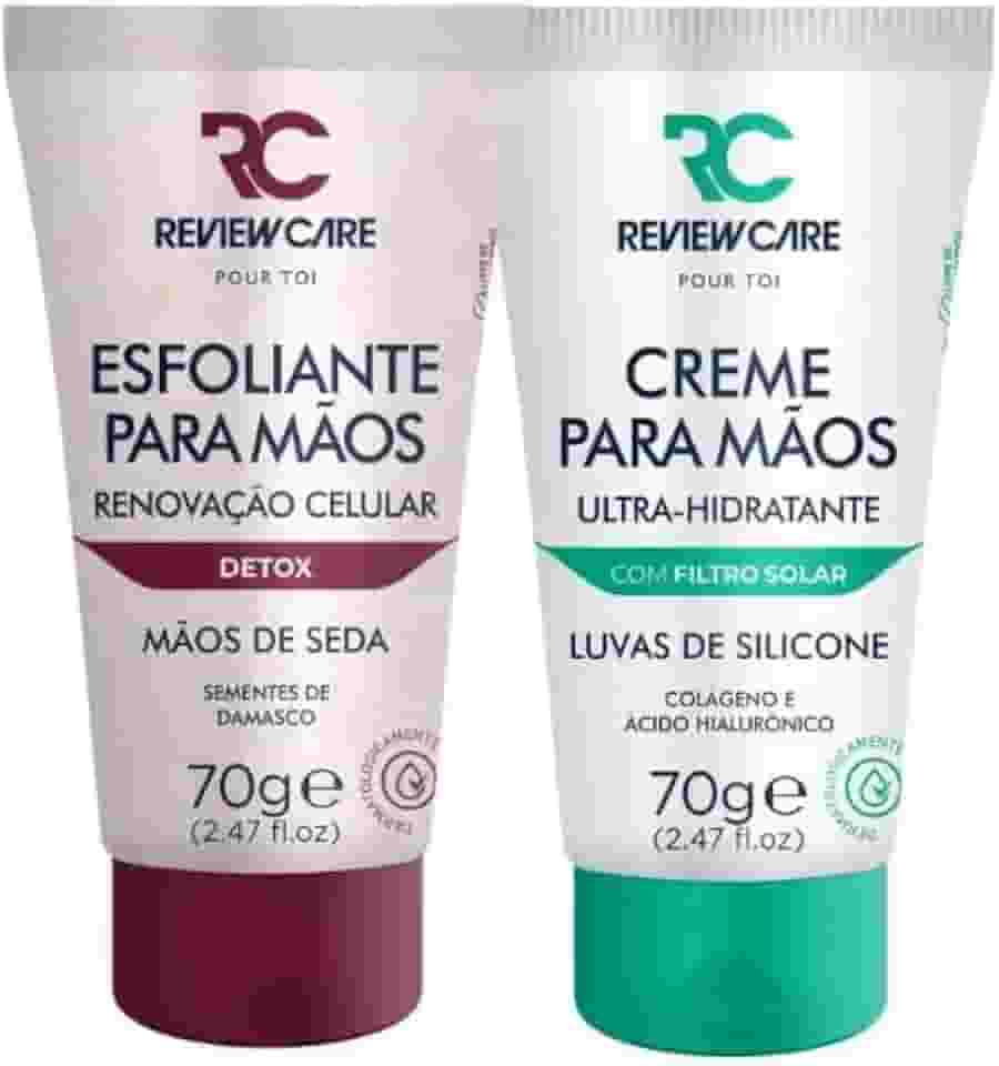REVIEW CARE, Kit Creme Hidratante Esfoliante para as Mãos de Seda Detox + Creme Hidratante Luva De Silicone 70g Review Care
