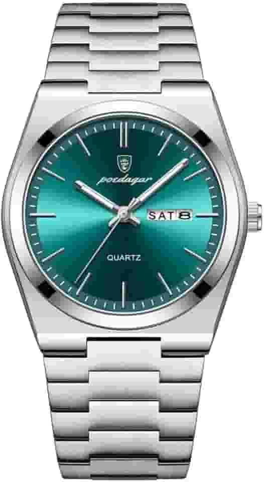 Relógio Poedagar original moda casual prateado e verde turquesa sport chique aço inoxidavel á prova d'água