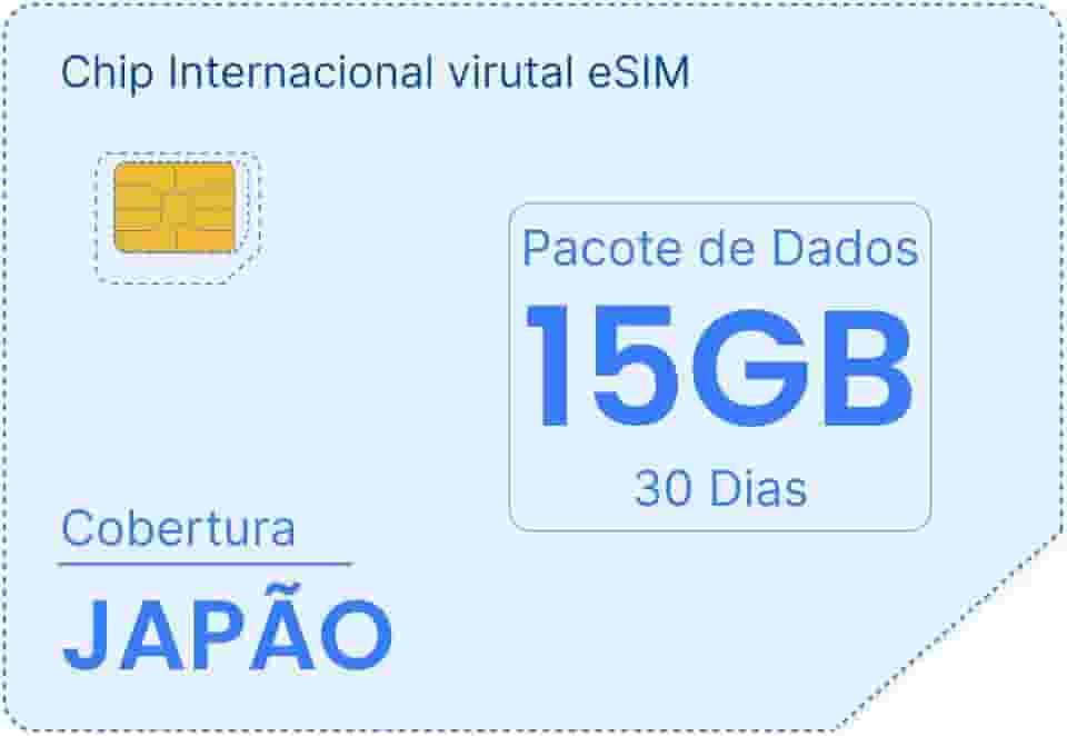 Chip Internacional SIMFINITY Virtual eSIM, Plano de Dados 15GB por 30 Dias, Cobertura Japão