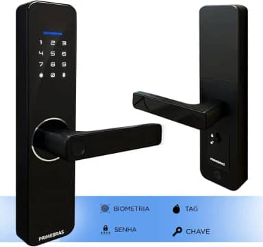 Fechadura Digital Reversível Biométrica de Embutir Primebras Com Biométria + Senha+ Chave Para Porta de Madeira
