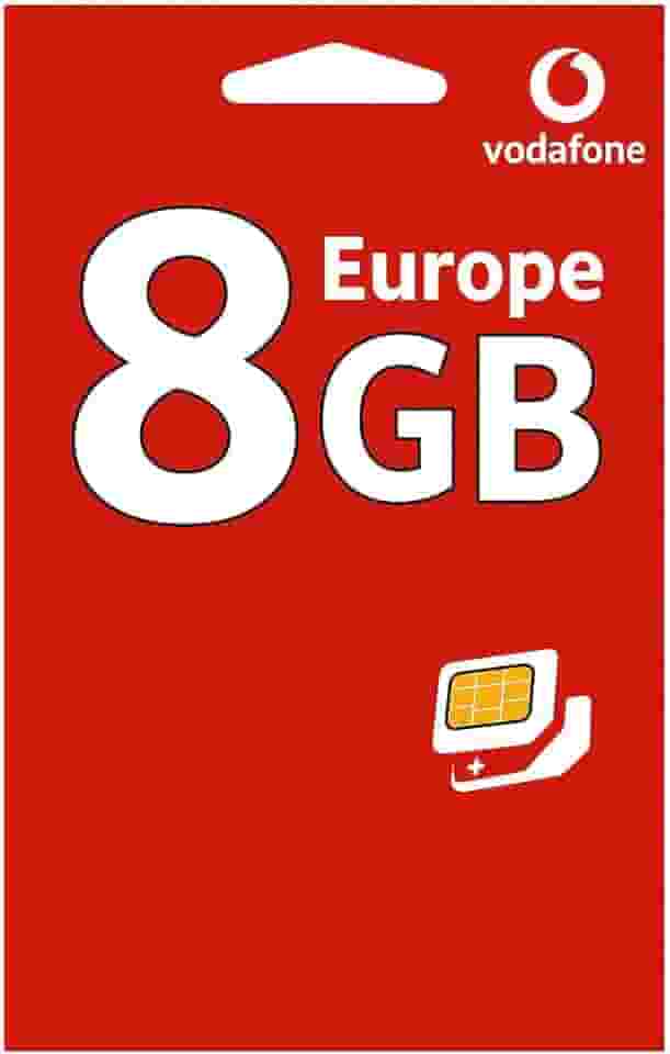 Chip Europa Vodafone, Franquia 8GB + Chamadas - 30 Dias