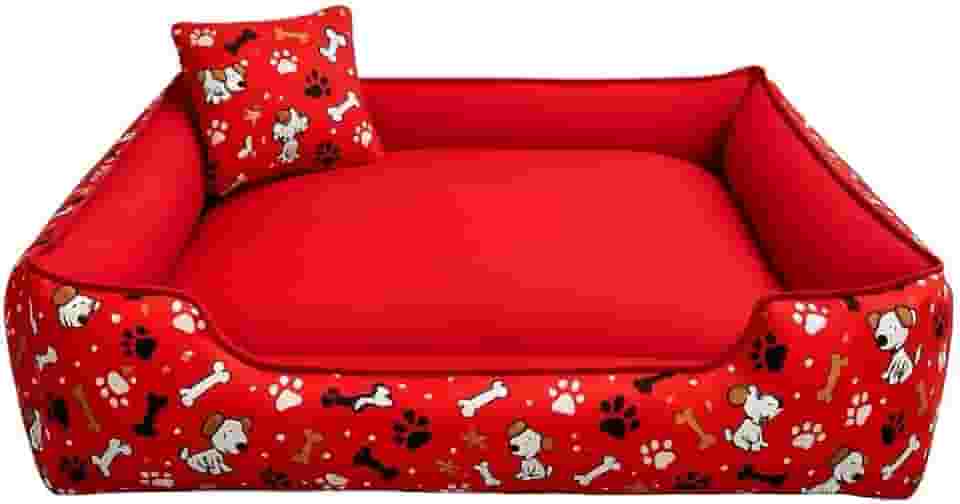 Caminha Pet Luxo com Fundo Impermeável – Cama Macia para Cachorro e Gato com Zíper Removível(Vermelho,GG - 70X60)