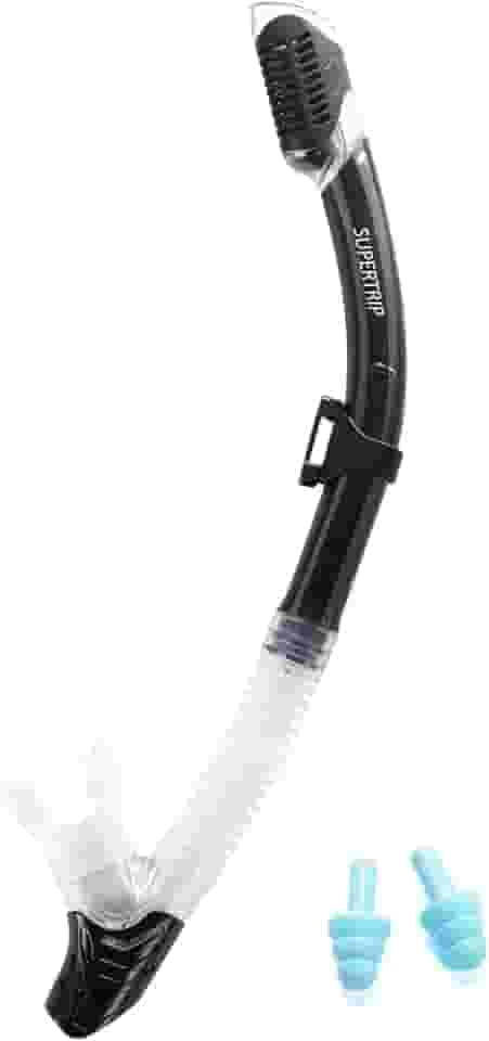 Supertrip Dry Snorkel adulto mergulho com proteção contra respingos e válvula superior, mergulho livre para adultos e jovens, Black(new)