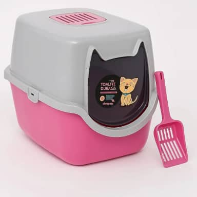 Banheiro Gato Fechado C/Filtro Anti-odor + Pá 24h Cor Rosa Caixa Areia Fechada Banheiro Toalete Sanitário Gato Antiodor (Rosa)