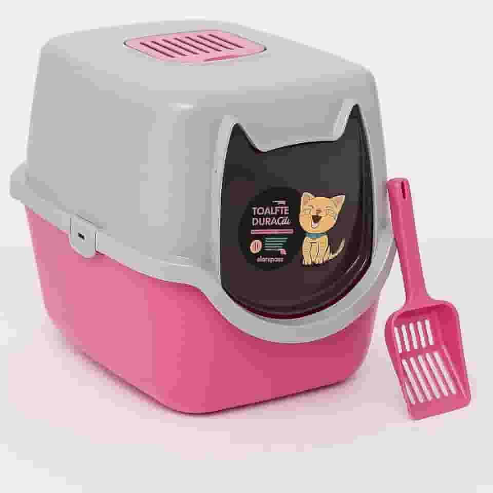 Banheiro Gato Fechado C/Filtro Anti-odor + Pá 24h Cor Rosa Caixa Areia Fechada Banheiro Toalete Sanitário Gato Antiodor (Rosa)