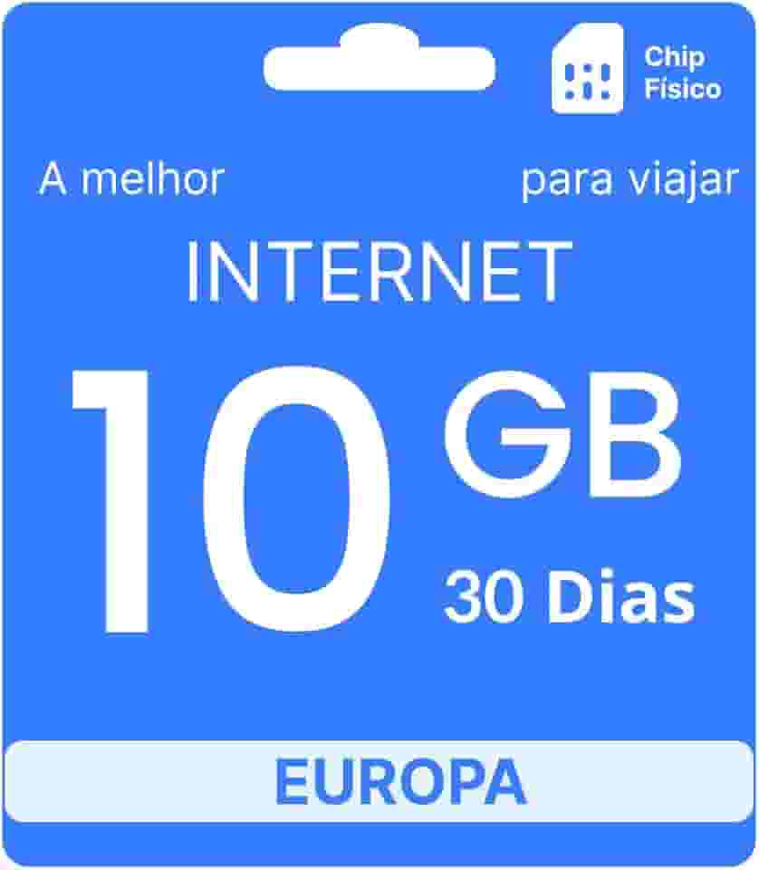 Chip Internacional Europa, Franquia 10GB - 30 Dias
